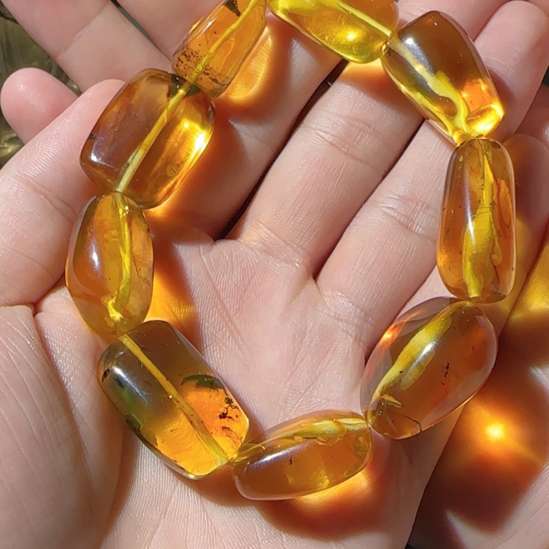 大***下琥珀未镶嵌手链琥珀手串可佩戴的