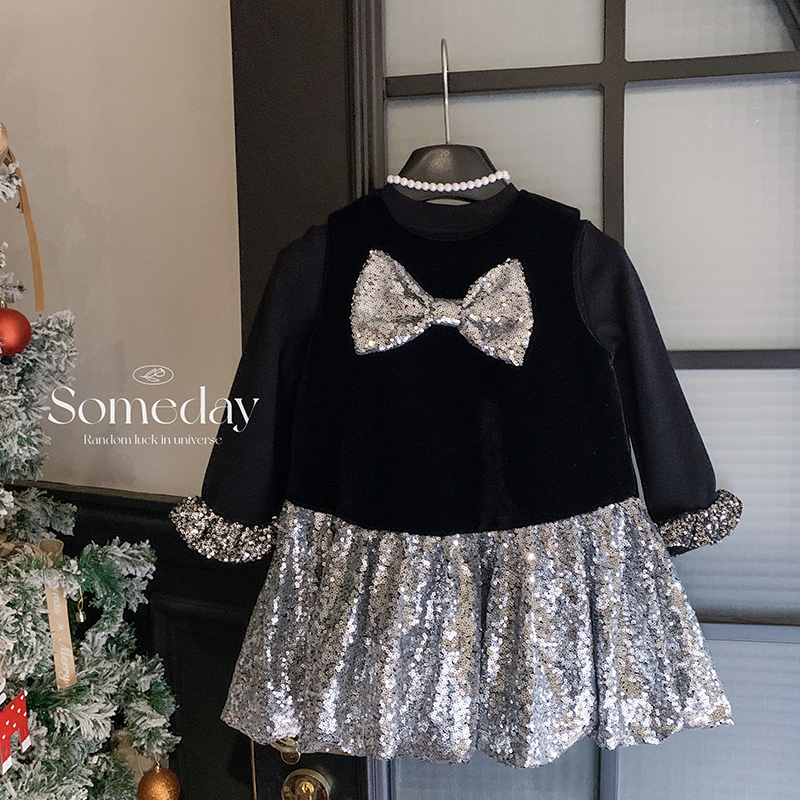 冬"予你诗画"女童加绒上衣+无袖加绒蝴蝶结连衣裙HC6723