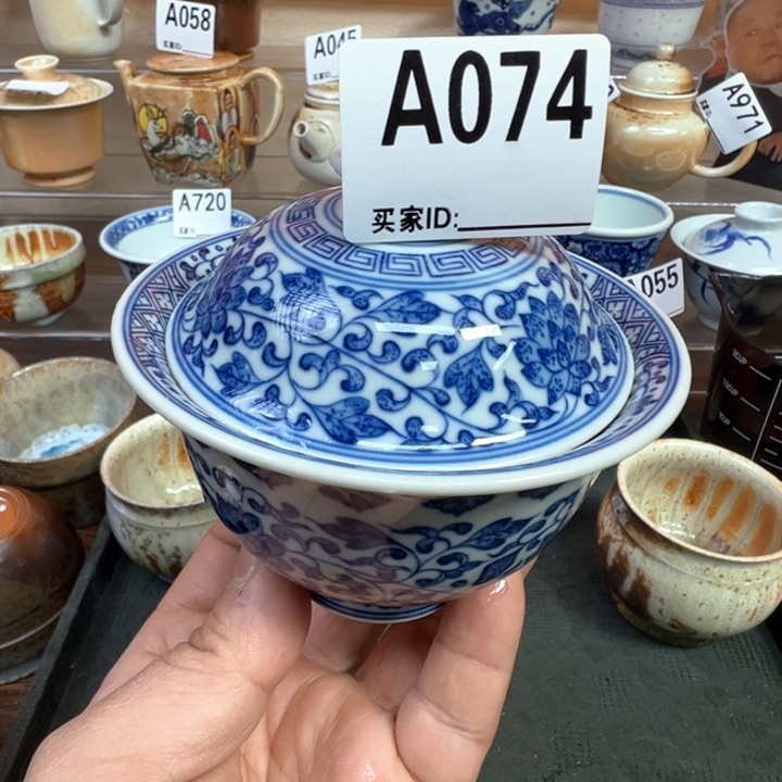 摆件074景德镇手工手绘柴窑盖碗 