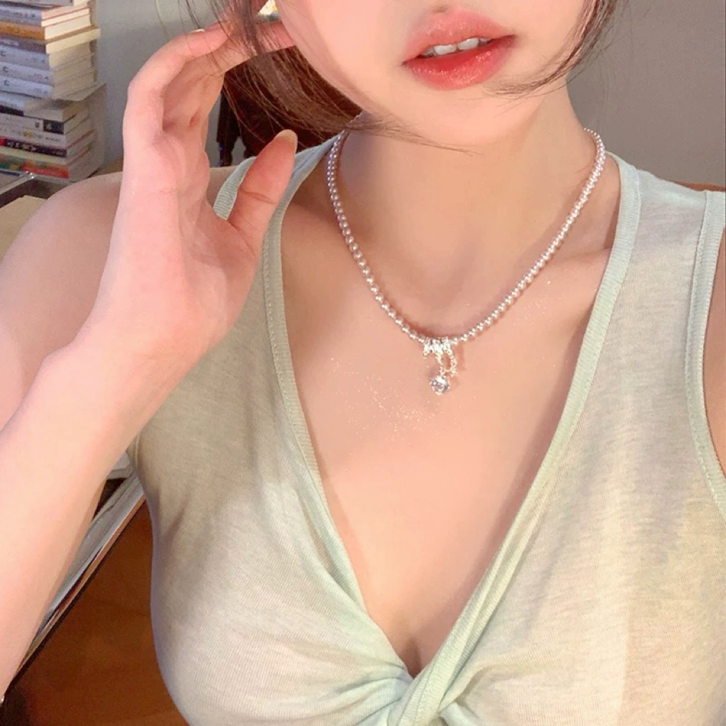 铜合金项链 X0079 微镶闪锆珍珠项链轻奢时尚高级感气质锁骨链