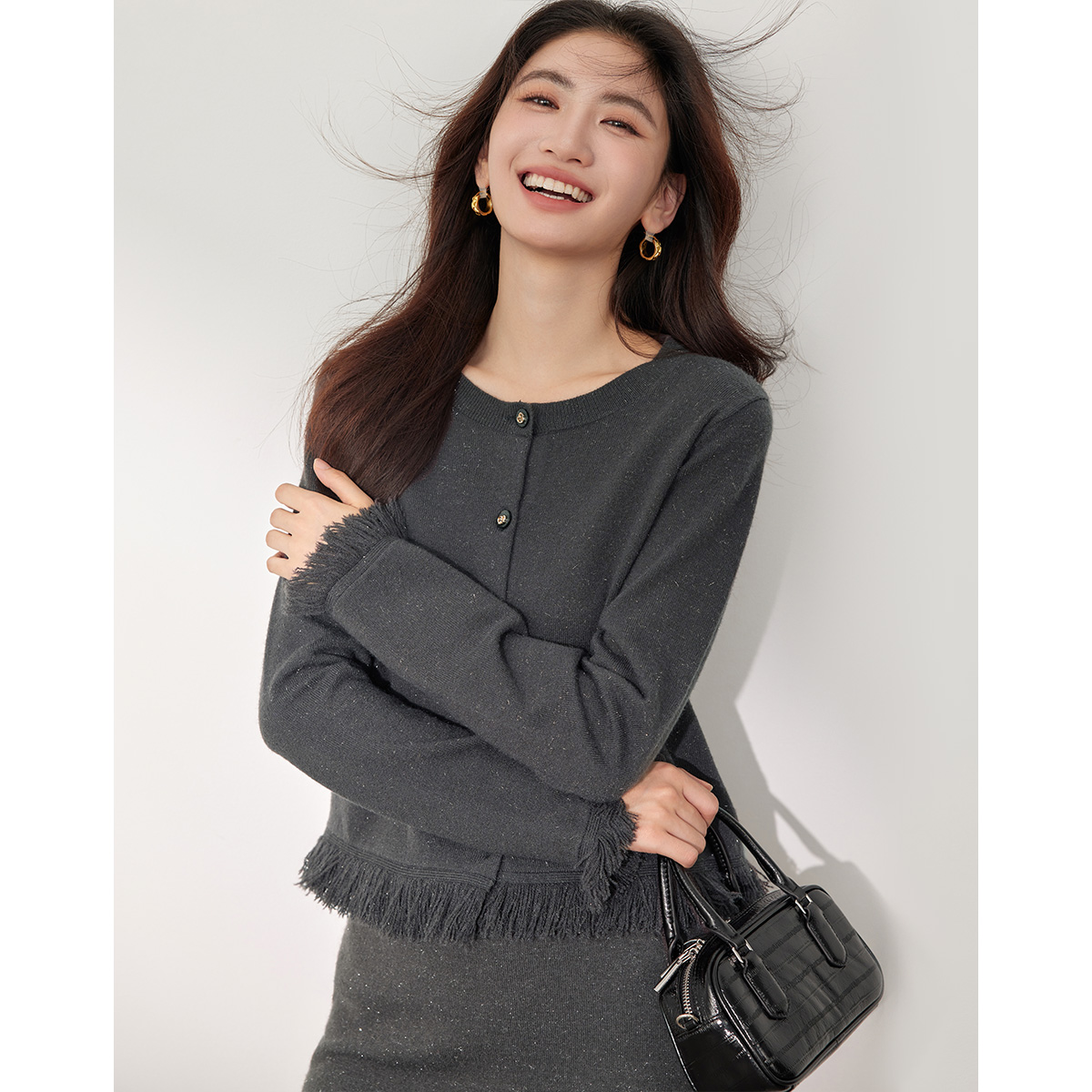 【品牌女装】朗文斯汀设计感流苏优雅针织衫DTYZ4509A07398