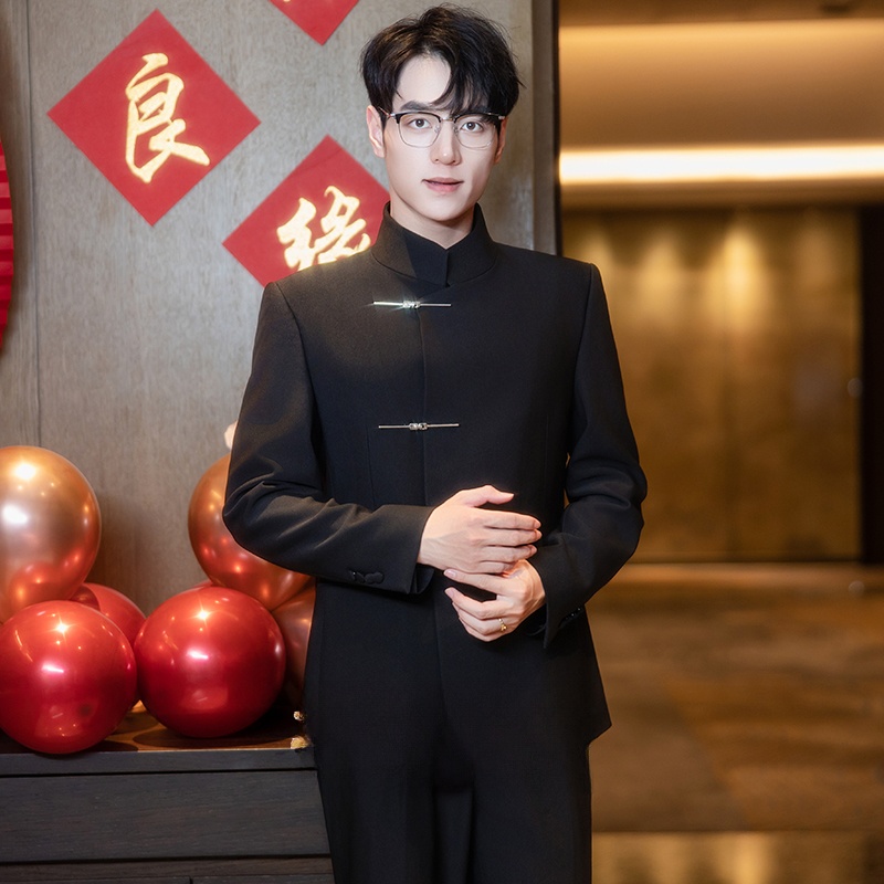 中山装男婚礼西服套装新郎结婚男士国风订婚礼服新中式立领外套秋