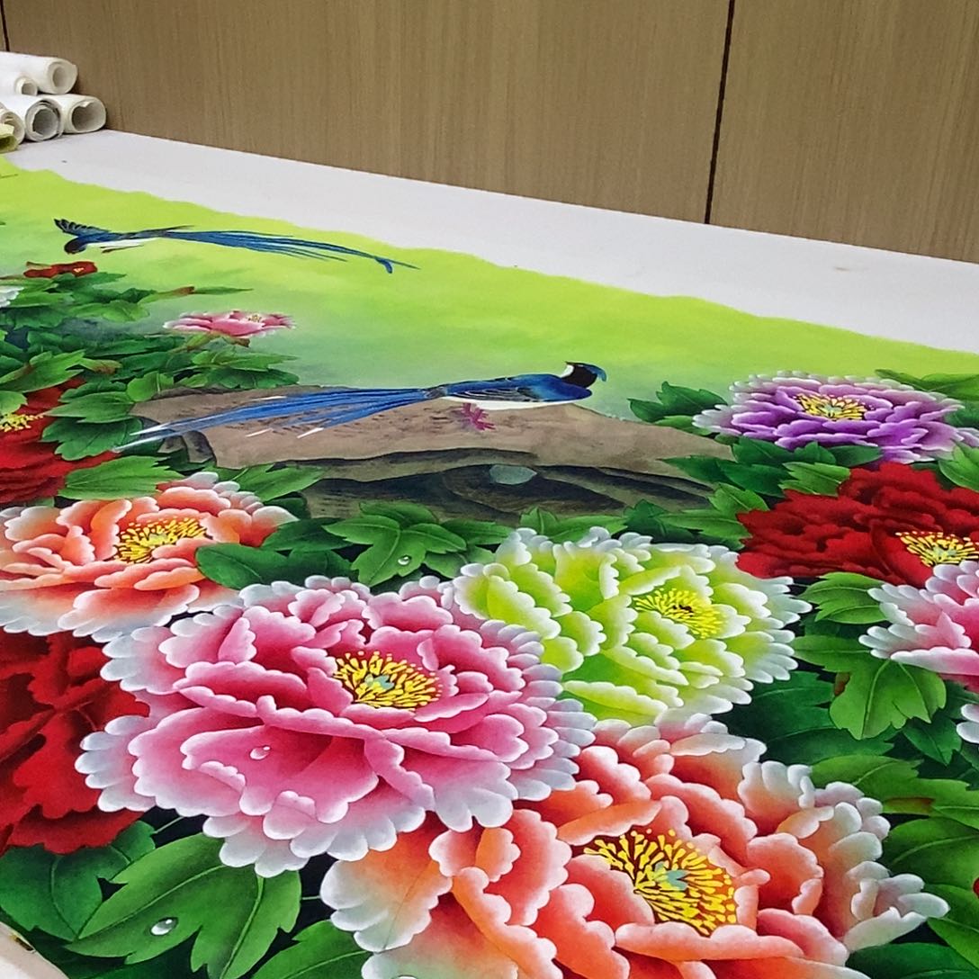 静***修国画手绘工笔牡丹