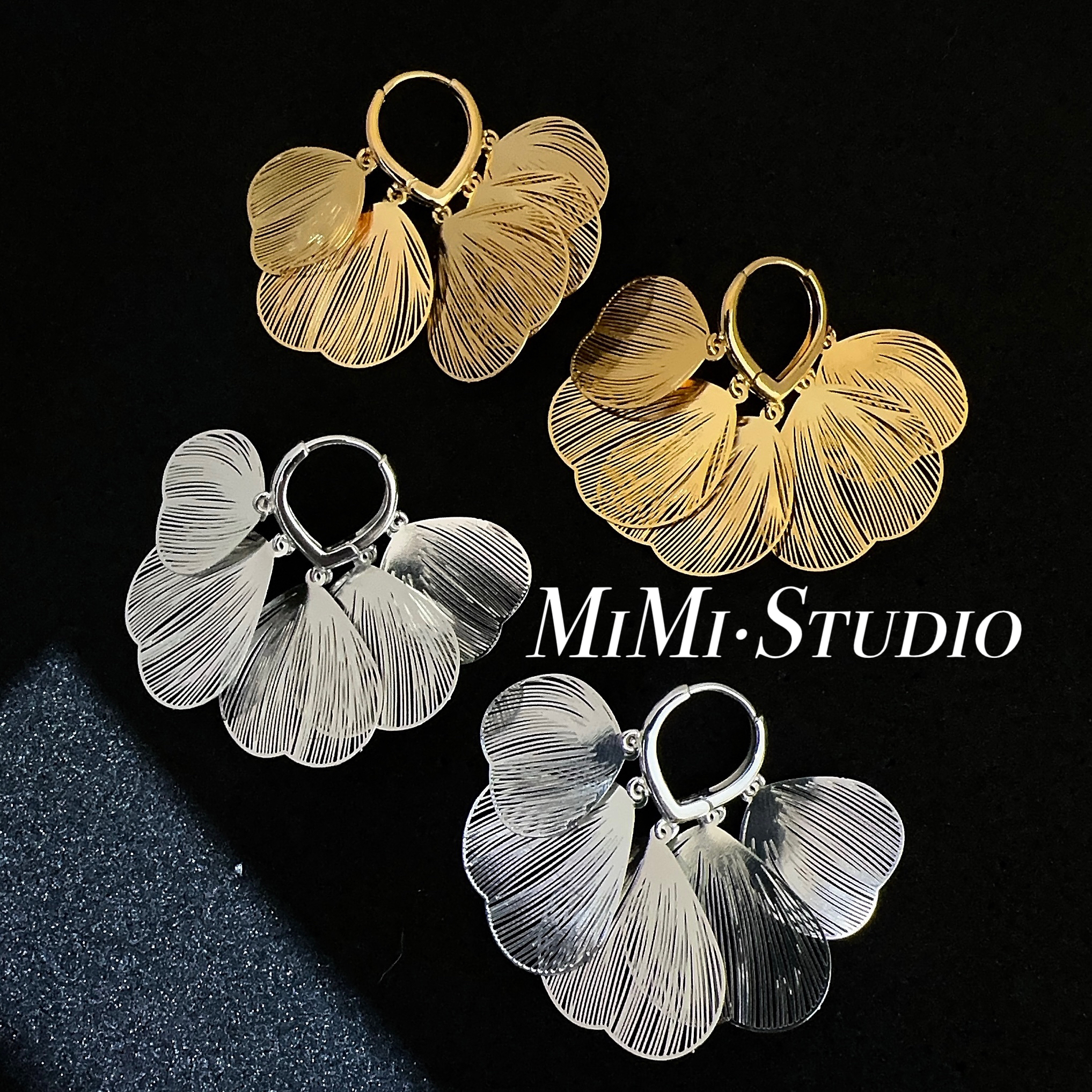 铜合金耳饰 高级小众(镂空蝶翼)精致花瓣耳扣