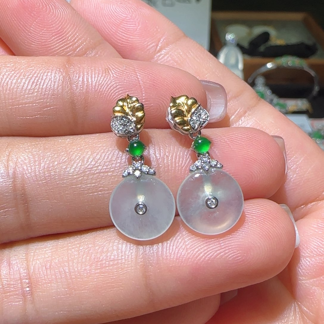 【闪购商品】翡翠耳饰18K金镶嵌缅甸