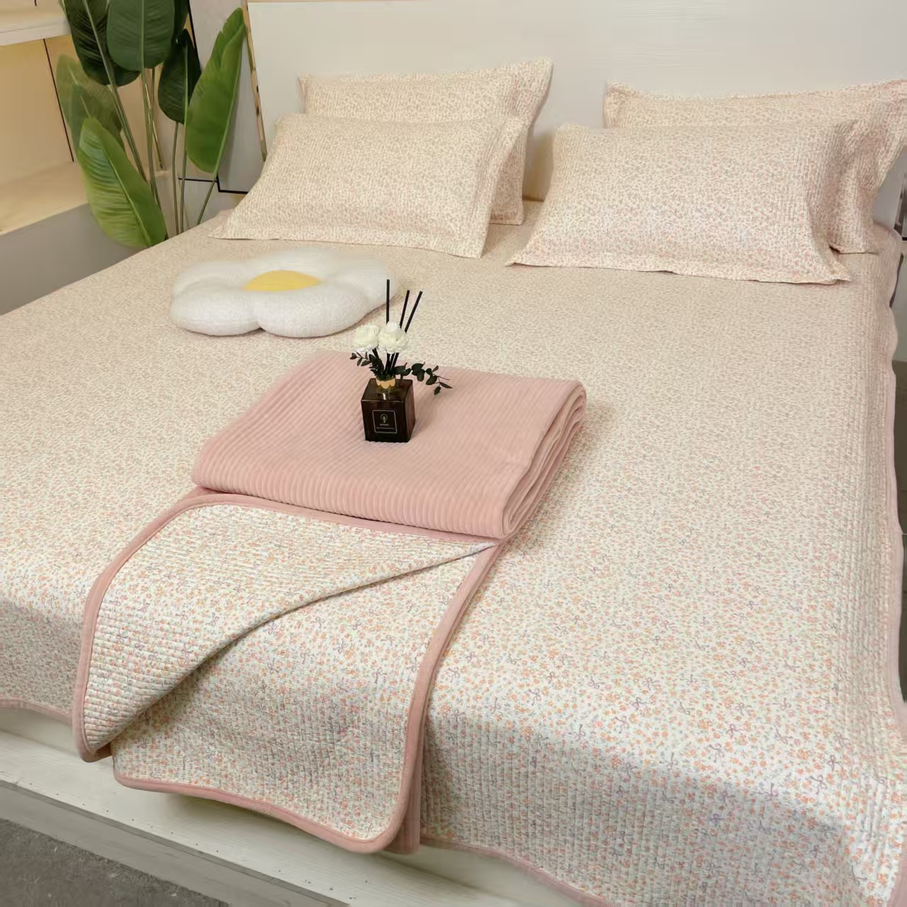 中科抗菌一面纯棉一面绒四季通用柔软清新高级床品纯棉斜纹棉床盖