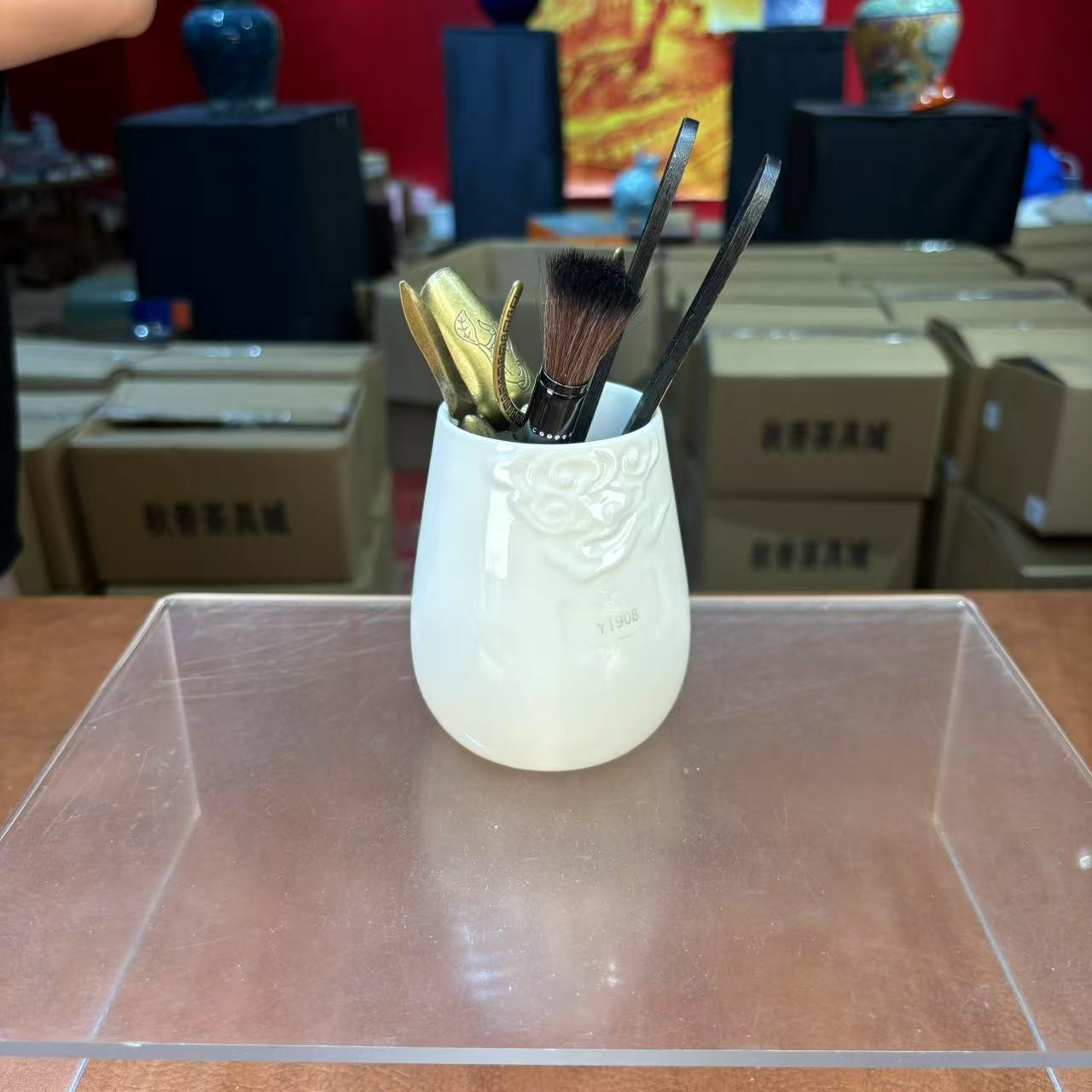 秋香茶具   白瓷纯白祥云茶道桶-5631