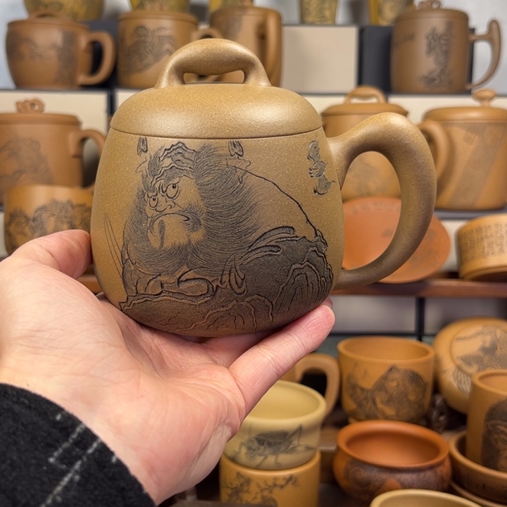 蛋***、紫砂杯子钟馗刻绘紫砂盖杯