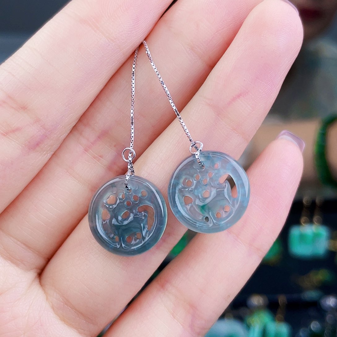 翡翠银S925镶嵌耳饰饰品