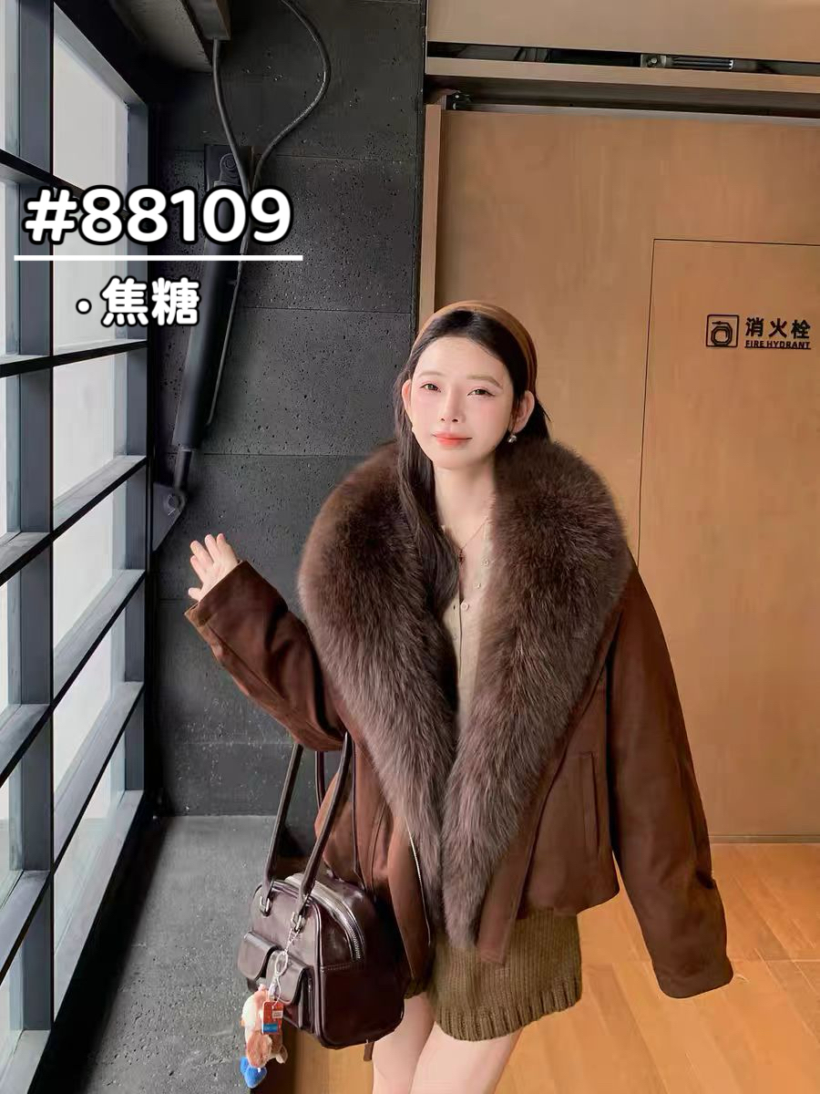 88109ins风可拆卸大毛领拉链牛筋绒云绒内胆美拉德外套