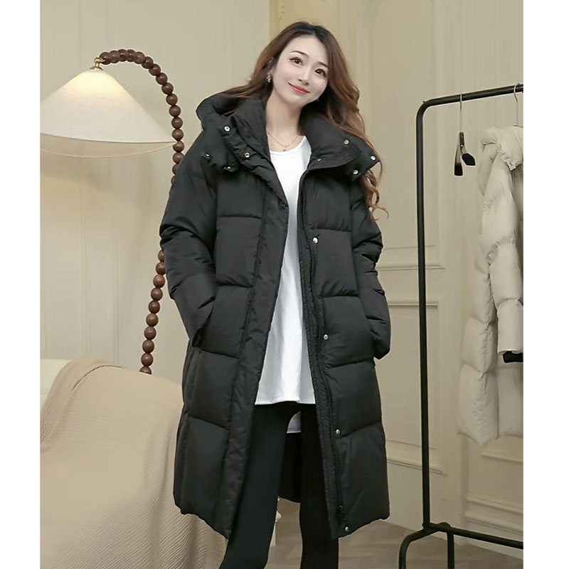 黑袖口中长款女加厚羽绒服韩版宽松气质百搭休闲冬装