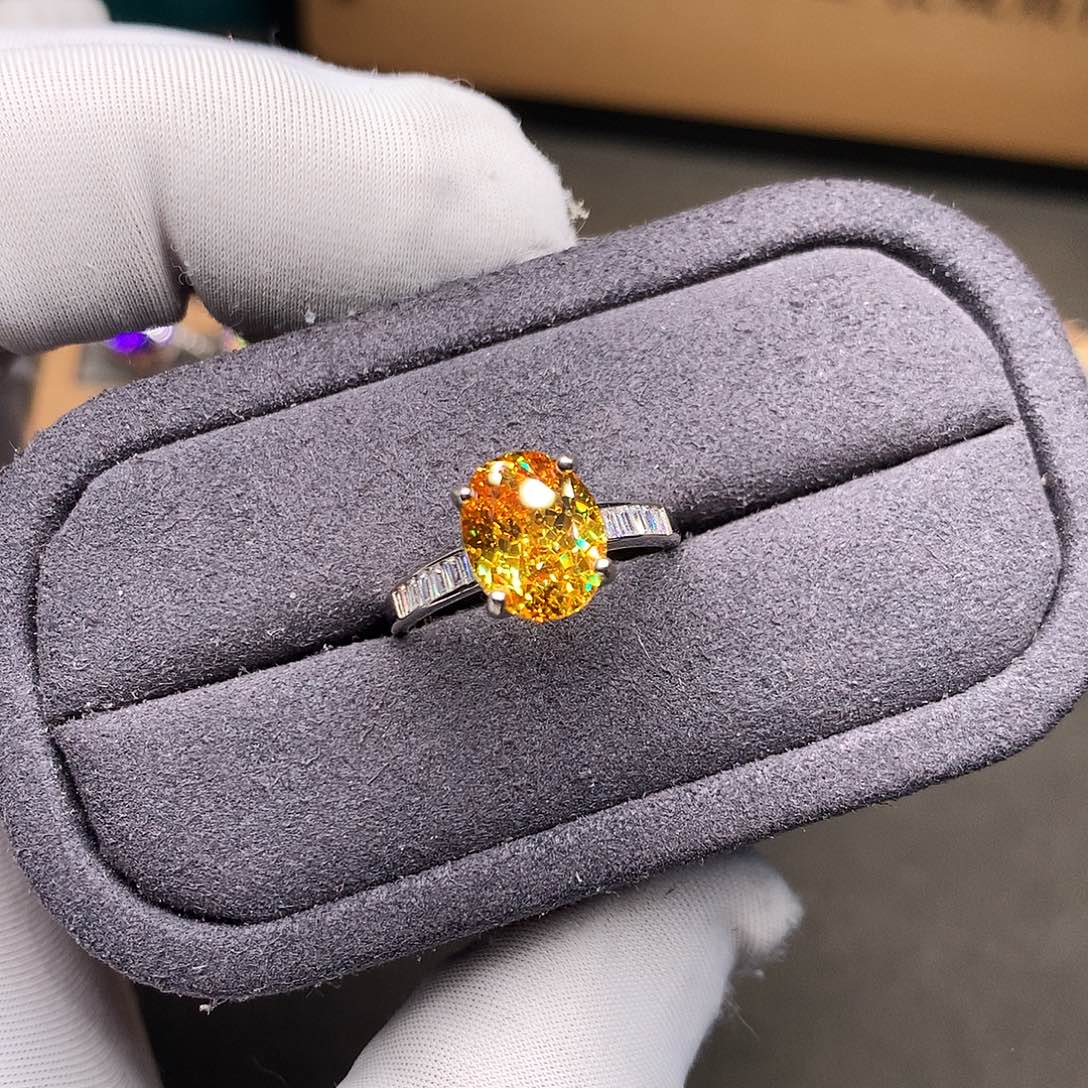 银S925镶嵌黄色碧玺戒指