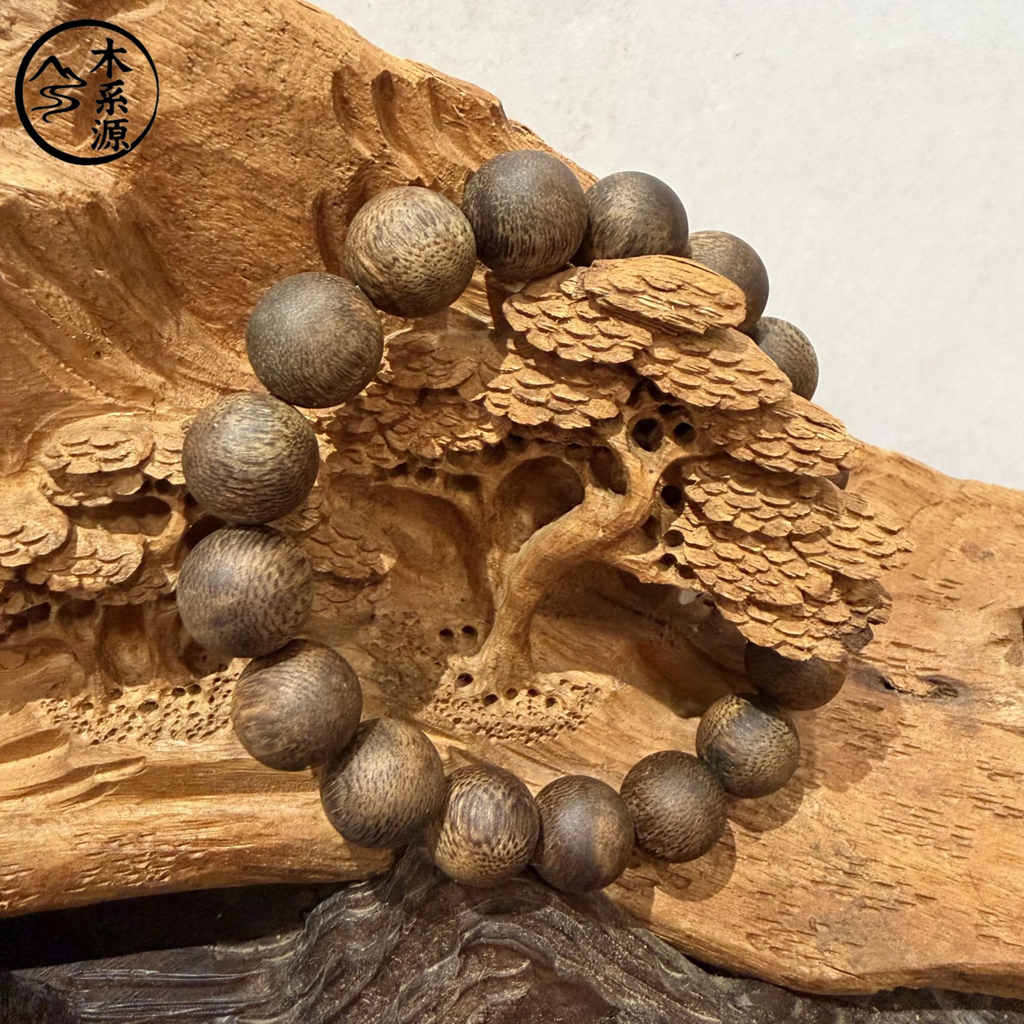木系源 沉香【虫漏】海南尖峰岭绿奇楠天然沉水虫漏12mm圆珠单圈