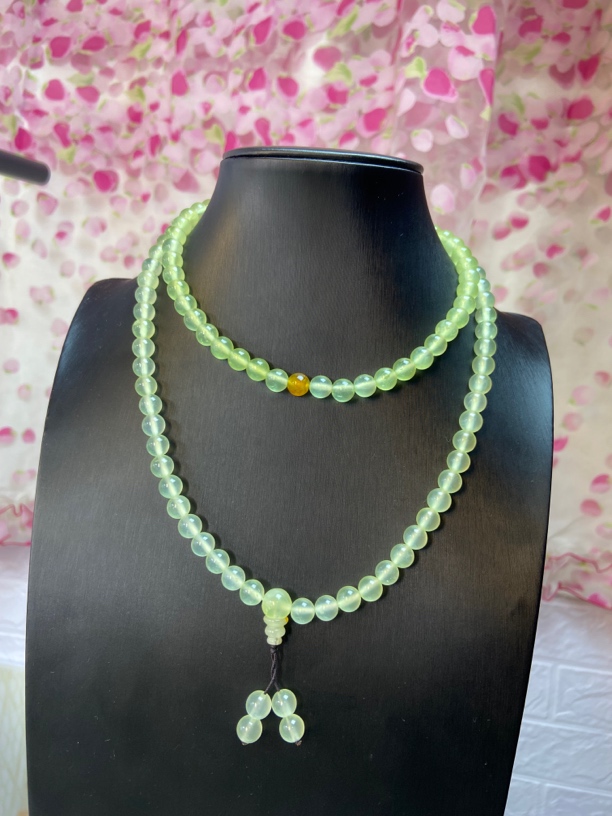 岫玉绿色冰渐变色108粒项链