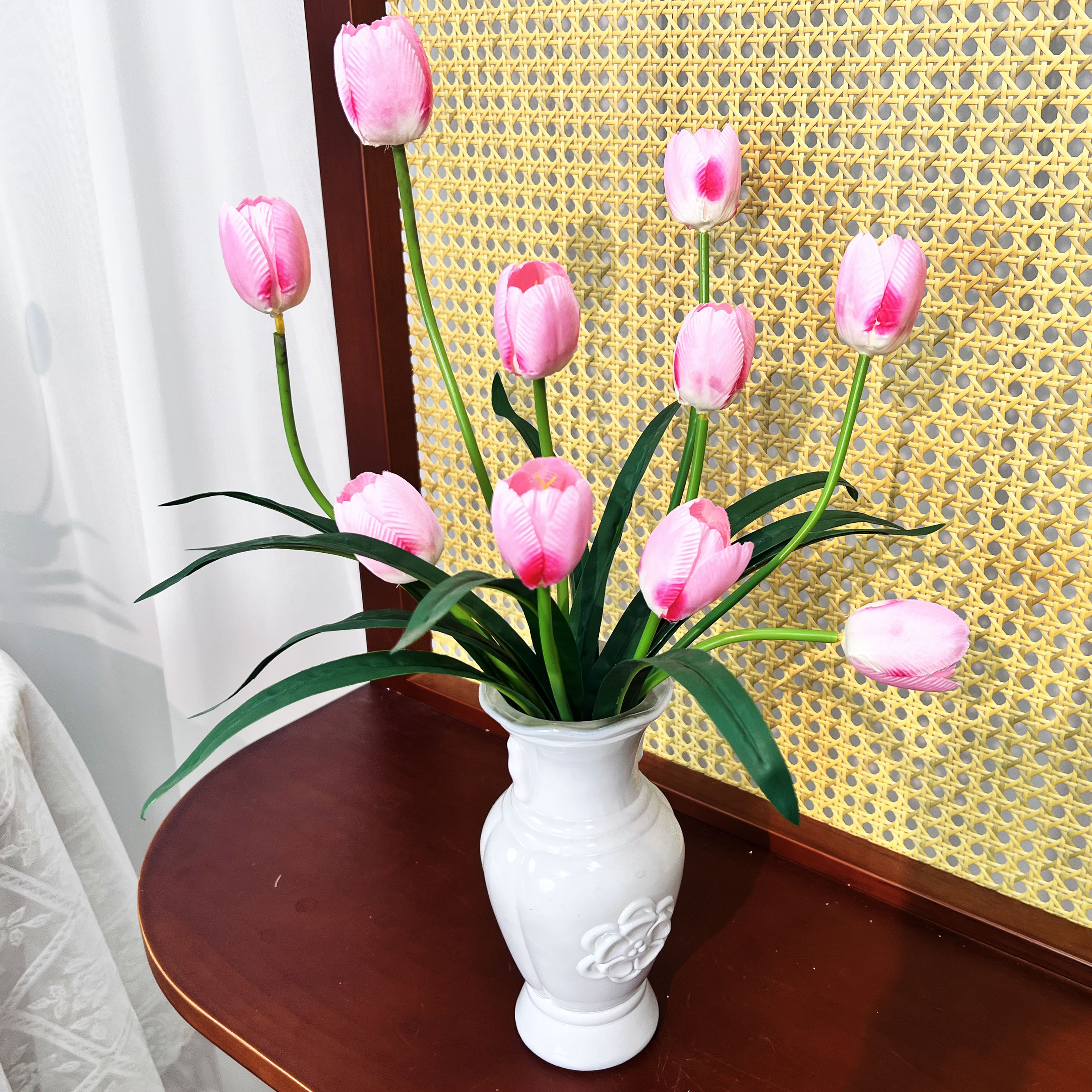 手感保湿郁金香仿真花假花摆设客厅花艺摆件绢花束餐桌水养花摆花