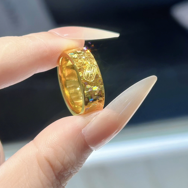 【聚鑫黄金】足金999璀璨CNC吉言戒指定制款D