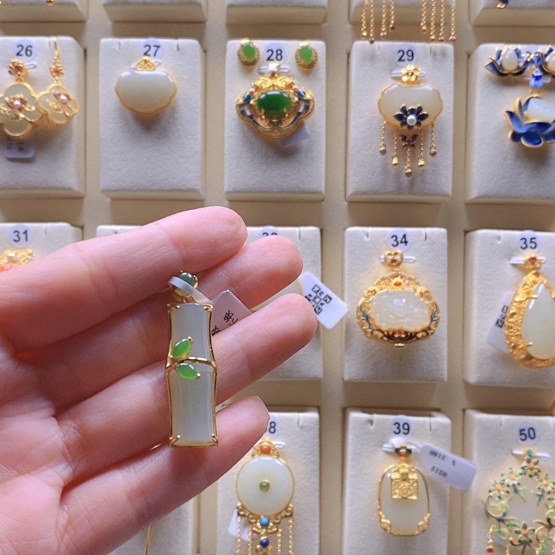 和田玉颈饰银S925镶嵌