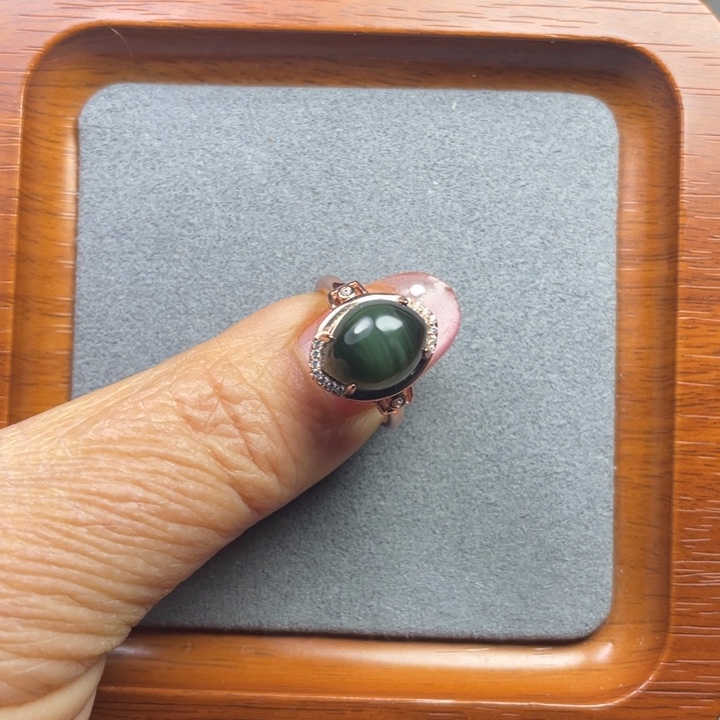 和田玉（碧玉）银S925镀金镶嵌戒指