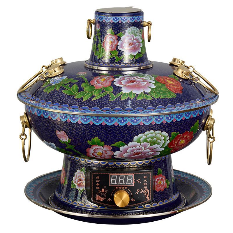 铜火锅珐琅彩电碳两用老式涮羊肉纯紫铜加厚搪瓷铜锅hellokitty