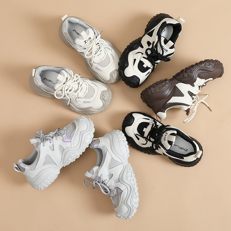 ZHR复古老爹鞋女2025夏季厚底透气网面百搭休闲运动鞋登山鞋KD03