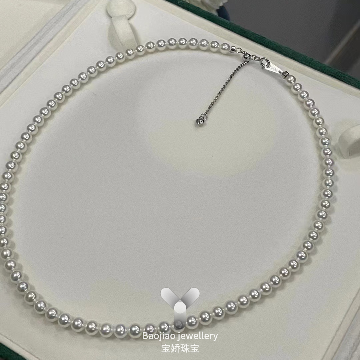 特选级5-6mm正圆无暇镜面伴彩极光淡水珍珠项链S925银扣