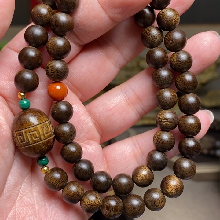 沉香手串越南芽庄紫棋玉化08➕富森红土沉香木雕