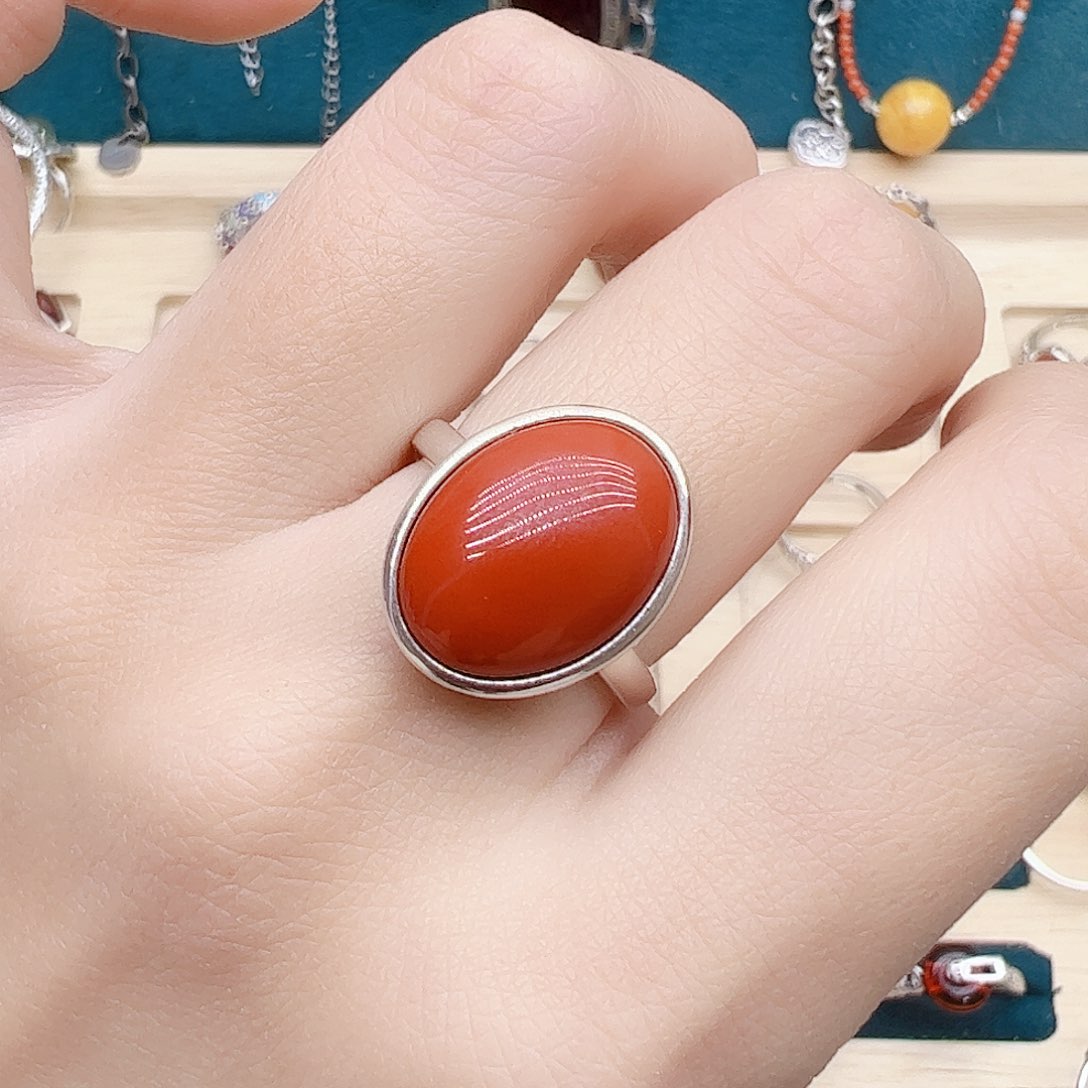 玛瑙/玉髓戒指银S925镶嵌