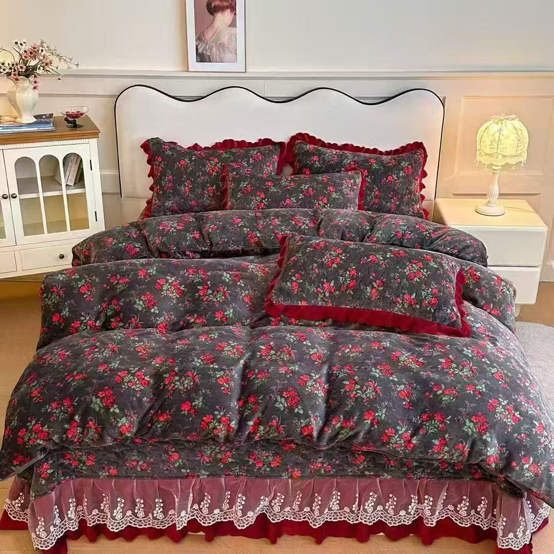 {同款被套}轻奢加厚宝宝牛奶绒蕾丝边加绒防滑冬季保暖被套