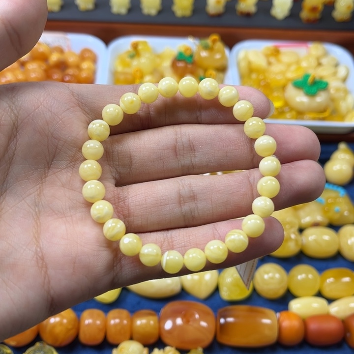 琥珀未镶嵌裸石卡6大加浓蜡圆珠手串