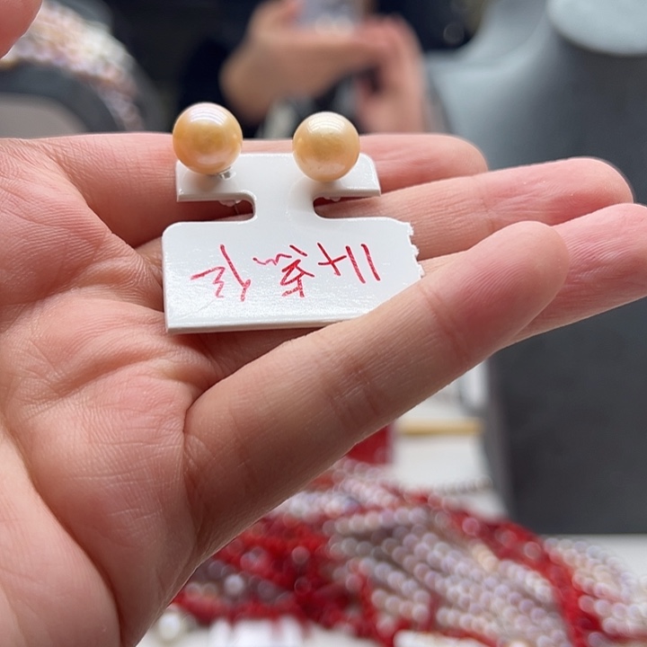 耳饰淡水珍珠银S925镶嵌中国红耳钉