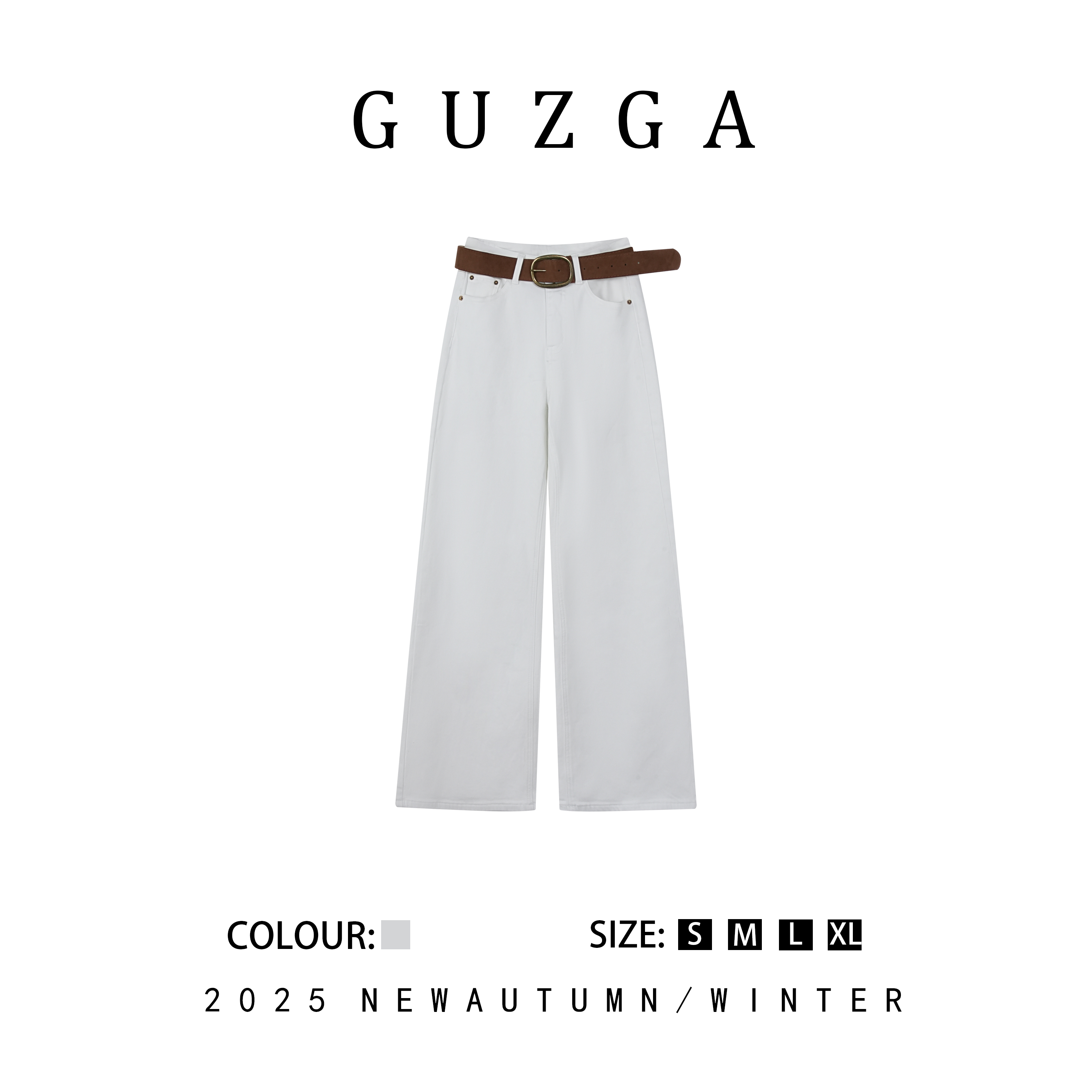 GUZGA【顾盼生辉】（加绒）2025秋冬白色新款高腰阔腿牛仔裤女中式
