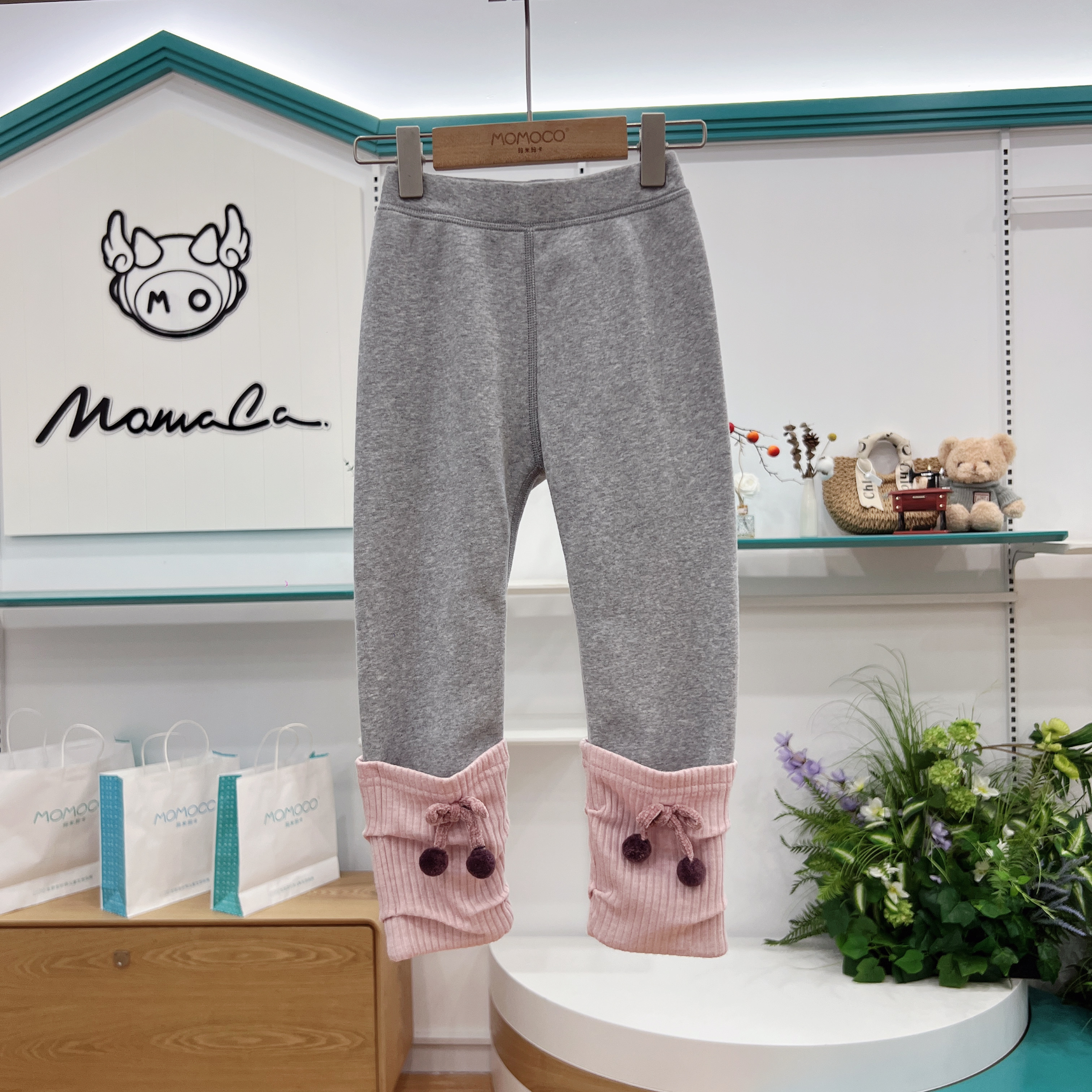 MOMOCO女童冬季时尚休闲百搭洋气加绒蝴蝶结打底裤77880360008