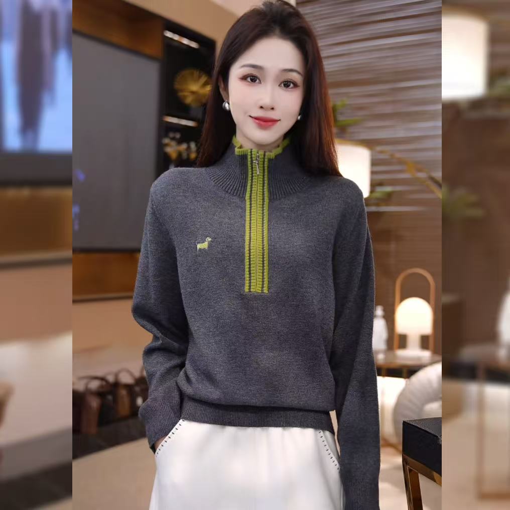 【林雪雪】冬暄秋冬新款澳洲羊毛半高领小狗刺绣设计针织衫2512022