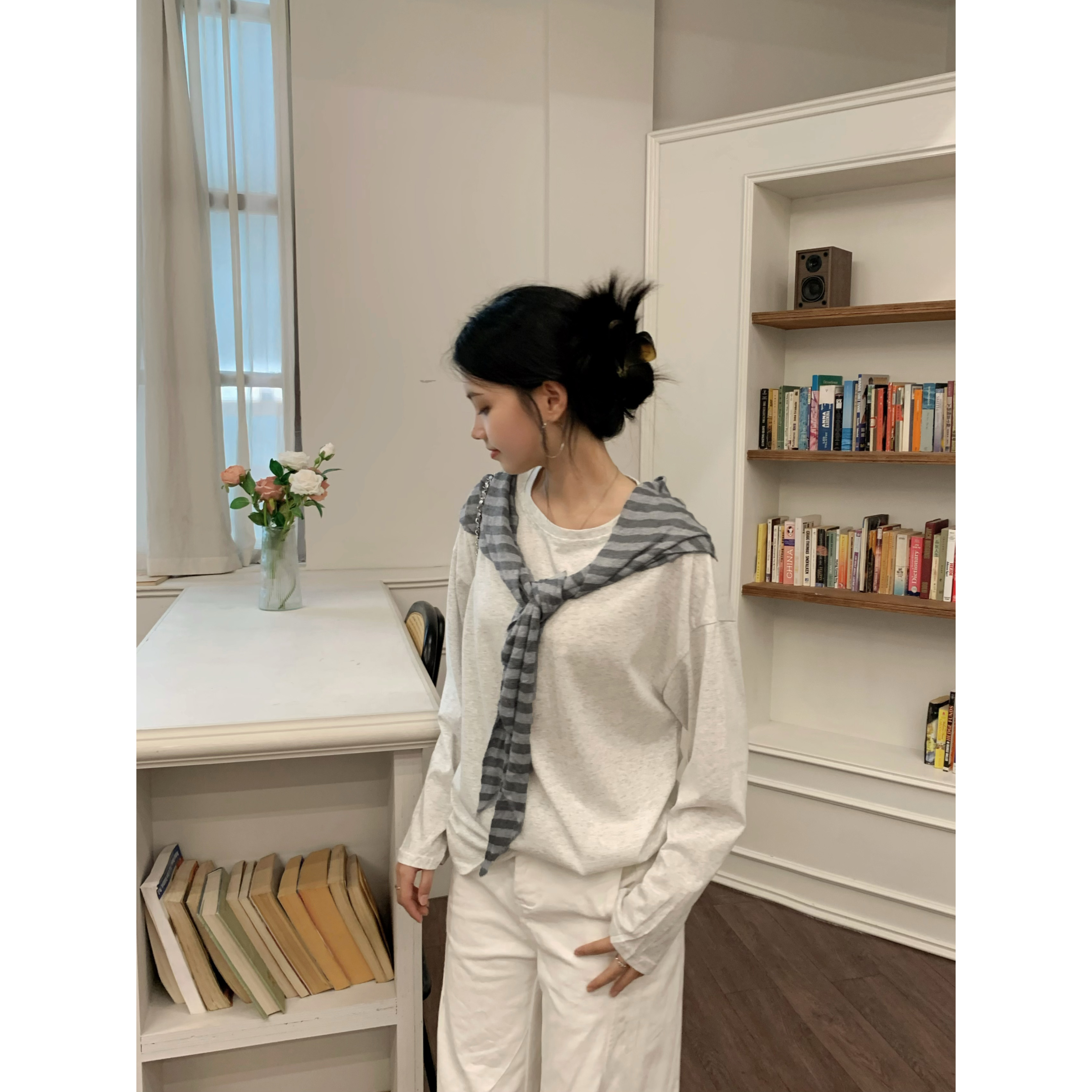 【全额运补】防晒长袖罩衫条纹披肩圆领宽松两件套百搭上衣