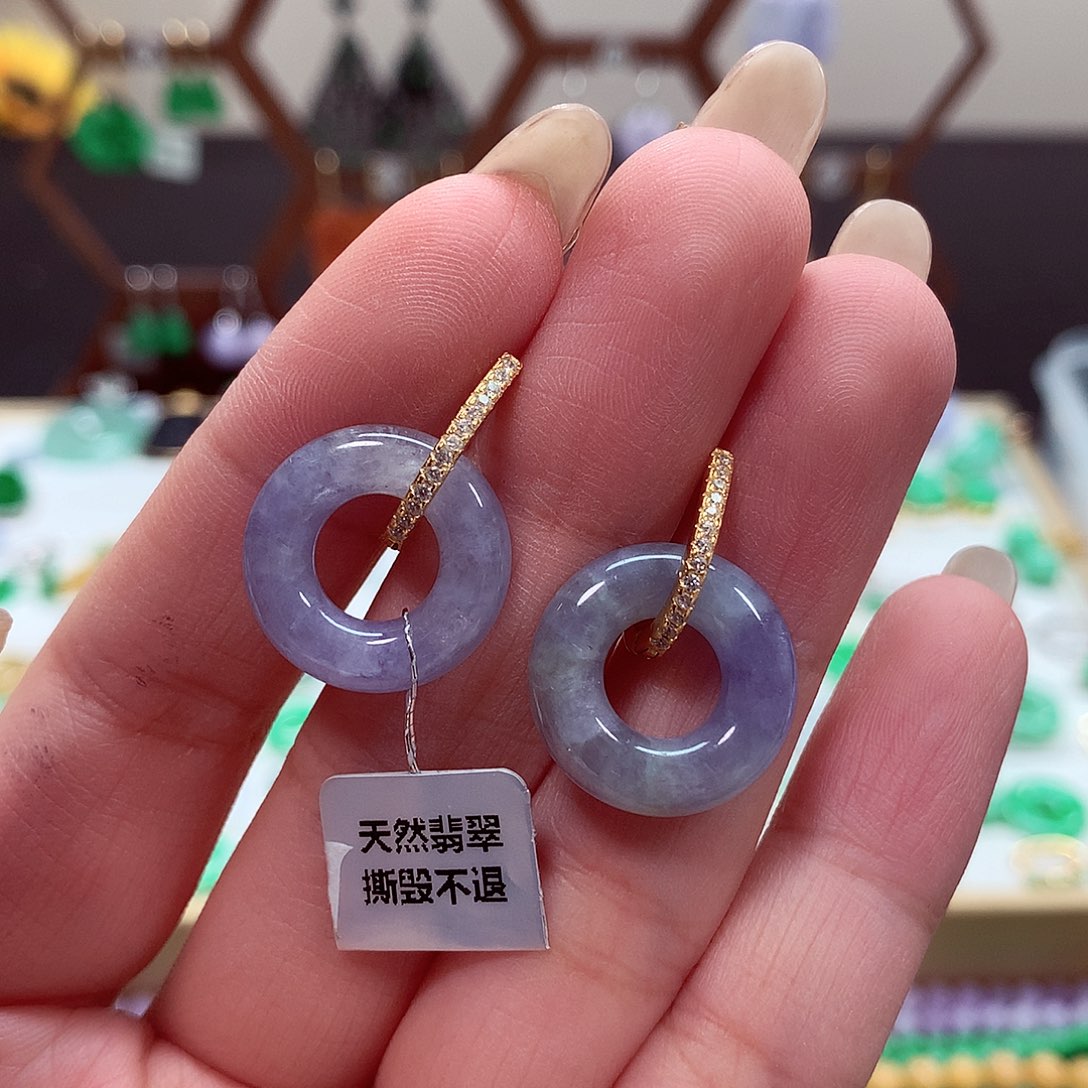 翡翠耳饰银S925镶嵌天然翡翠