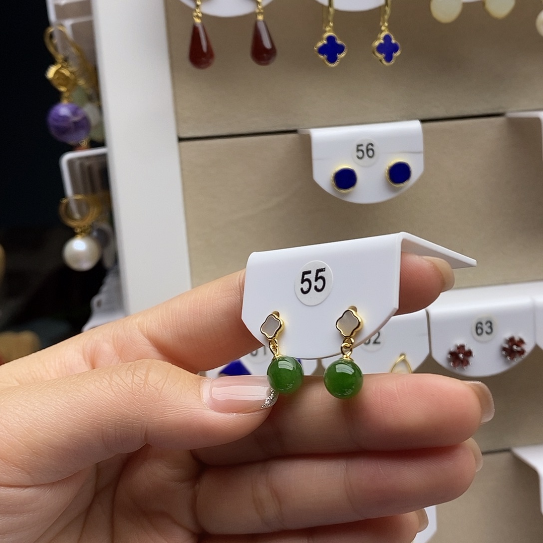 和田玉银S925镶嵌耳饰