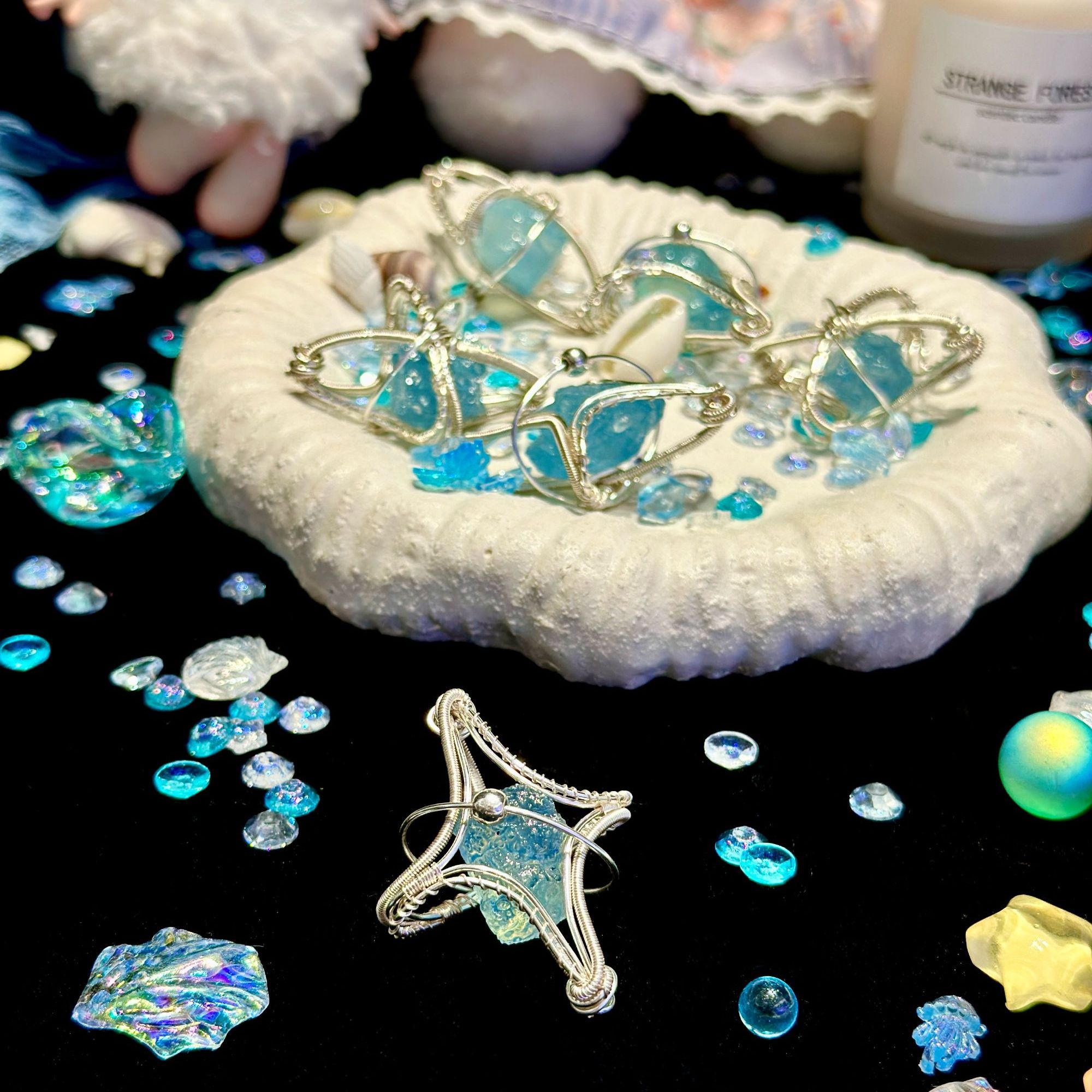 铜合金石英石项链 【大海】海蓝色原切时尚项链z066