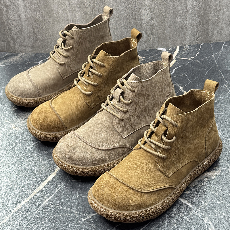 男女同款户外中帮马丁靴2025新款秋季工装短靴英伦风软皮高帮皮鞋
