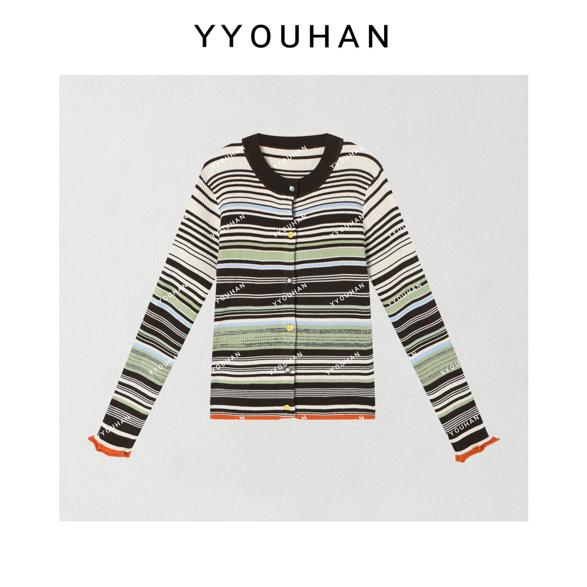 月月 2025冬季新款小众设计极简风彩色条纹针织开衫 2511C7966