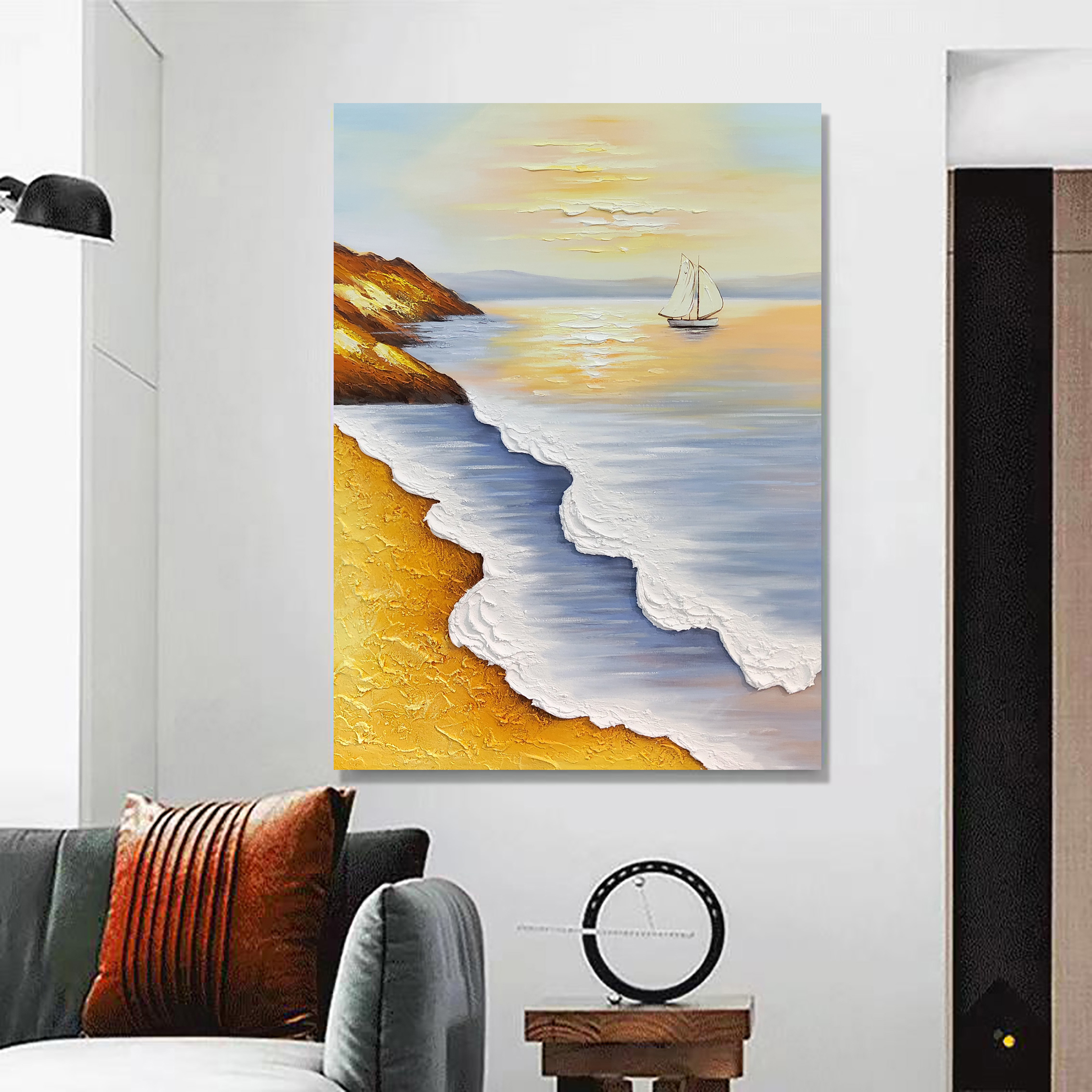 XG 651 海浪 玄关画落地沙发手绘油画抽象装饰轻奢背景80/120