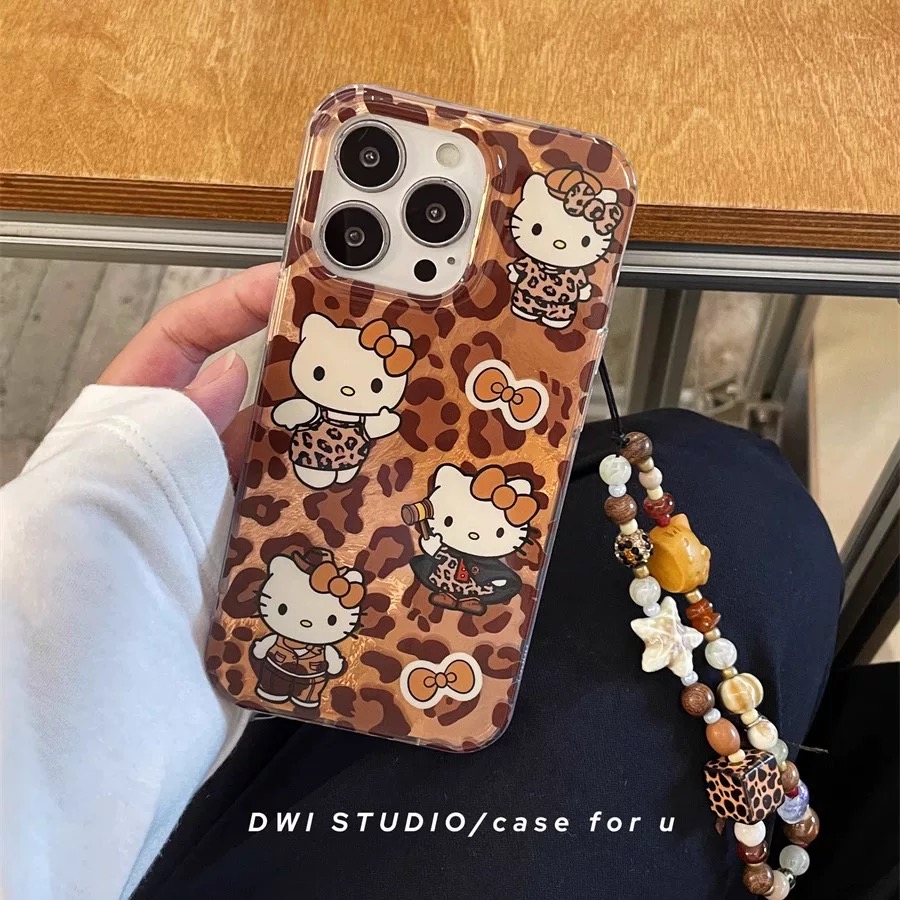 秋冬豹纹kitty挂绳手机壳适用苹果华为oppo/vivo小米硬辣妹