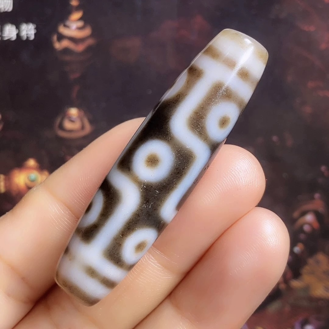 聚缘台工满朱砂九眼天珠风化明显包浆浑厚细腻时尚百搭51.1x13.2
