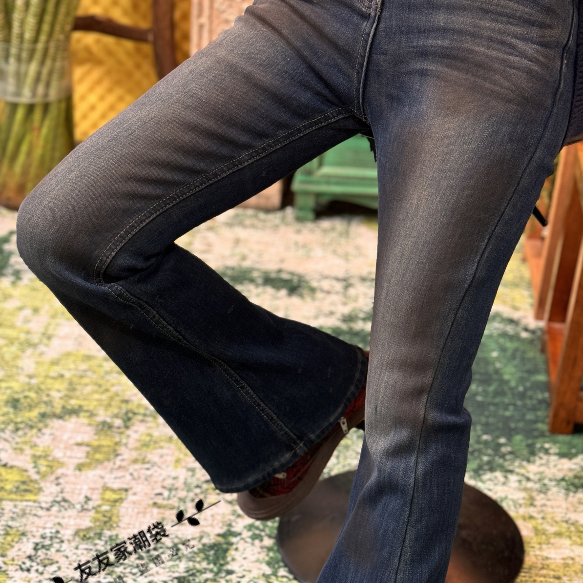 【友友家】巨显瘦高弹加绒废土风牛仔喇叭裤洋气弹力