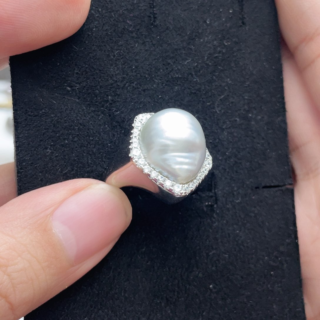 海水珍珠戒圈银S925镶嵌L***e
