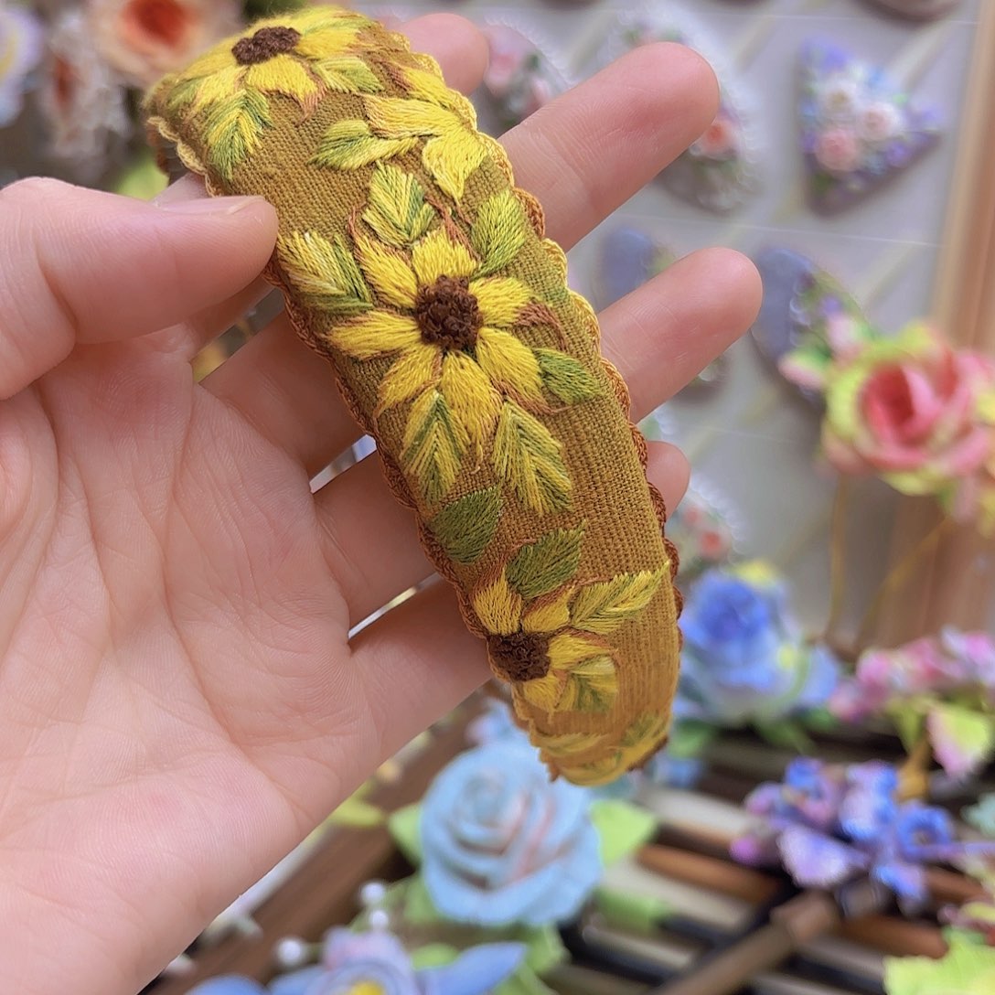 布艺纯手工刺绣向日葵发箍