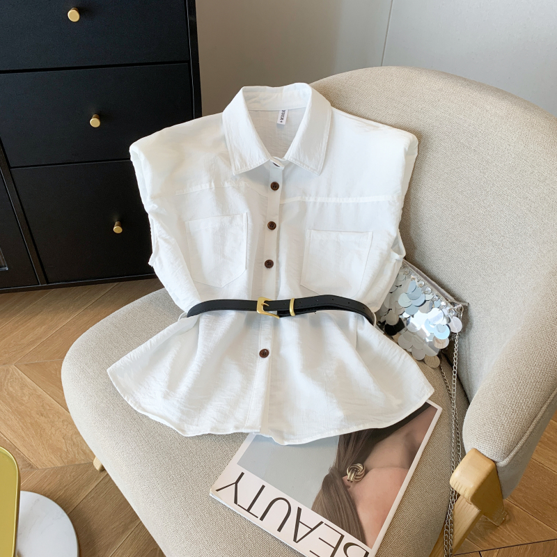 夏季无袖衬衫女设计感小众polo领气质上衣服独特漂亮小衫2025新款