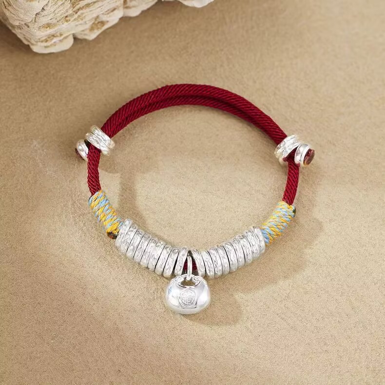 足银手链 122号链接 复古新中式小胖福手链手工编织如意盘缠手绳