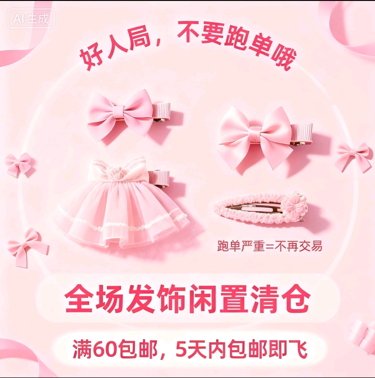 手作裙摆肠圈发夹，60包邮，5天邮满即飞，默认微瑕