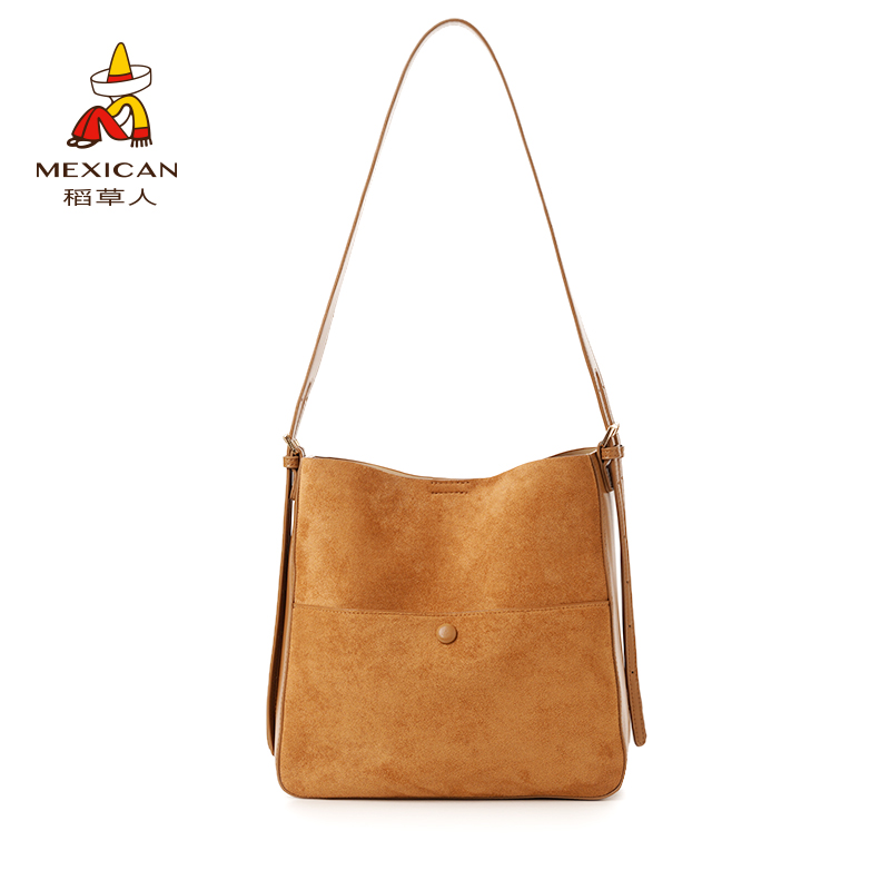 稻草人秋冬毛绒包包腋下休闲女士单肩包复古斜挎通勤拉链水桶包