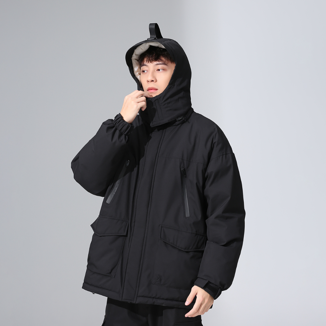 羽绒服工装款可拆卸帽子羽绒服
